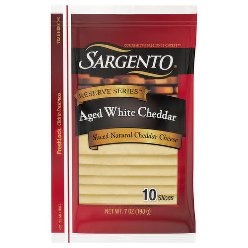 Sargento Reserve Series Cheese, Aged White Cheddar, Sliced