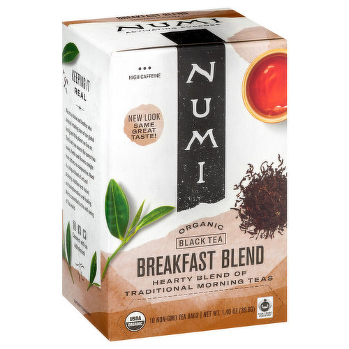 Numi Black Tea, Organic, Breakfast Blend, Tea Bags