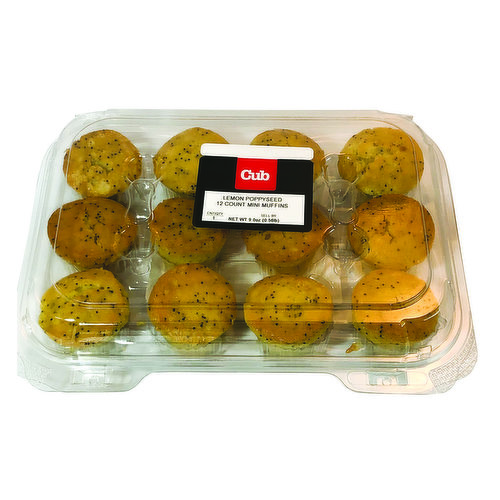 Cub Bakery Mini Muffins, Lemon Poppyseed, 9 Count