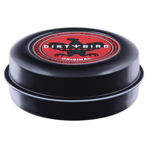 All natural caffeinated soap in a reusable travel container. dirtybirdenergy.com. Please recycle. Made in the USA.