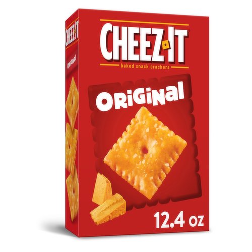 Make snack time more fun with Cheez-It Original Baked Snack Crackers, bite-size cheesy crackers that are baked to crispy perfection. Cheez-It Original Baked Snack Crackers are the real deal - made with 100% real cheese that's been carefully aged for a yummy, irresistible taste that's bursting with real cheese goodness in every crunchy bite. Each perfect square crisp is loaded with bold cheesy flavor that hits your taste buds with every delicious mouthful. A baked snack, Cheez-It crackers are perfect for game time, party spreads, school lunches, late-night snacking and more - the cheesy options are endless. Go ahead and enjoy your favorite cheesy bite. You'll love the one-of-a-kind flavor of cheese in every tasty handful of Cheez-It Original Baked Snack Crackers.