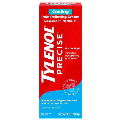 Tylenol Precise Pain Relieving Cream, Cooling, Maximum Strength Lidocaine, Lightly Scented