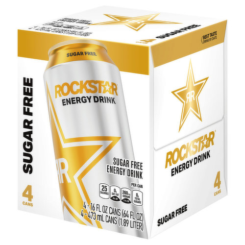 Rockstar Energy Drink, Sugar Free, 16 Fl Oz (Pack of 4)