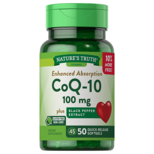 Nature's Truth CoQ-10, Enhanced Absorption, 100 mg, Quick Release Softgels