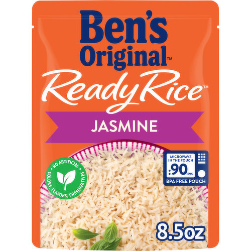 BEN'S ORIGINAL Ready Rice Jasmine Rice provides a delicious substitute for white rice, brown rice, or wild rice in just 90 seconds. Great as a cooked rice side dish or part of a savory main course, this microwave rice offers 100% authentic Thai rice that is perfect for satisfying your desire for Southeast Asian food. This long grain rice comes in a BPA-free microwaveable rice pouch that eliminates prep and cleanup, making it easier than ever to create a globally-inspired meal. For effortless cooking, microwave this rice for 90 seconds or thoroughly heat it in a skillet before serving. Pair this rice with your favorite Southeast Asian cuisine entrees or serve it plain. 
This Jasmine rice is vegetarian, very low in sodium and fat, and contains no artificial flavors, no artificial colors, no preservatives, or cholesterol. BEN'S ORIGINAL is dedicated to creating meals and experiences that offer everyone a seat at the table.