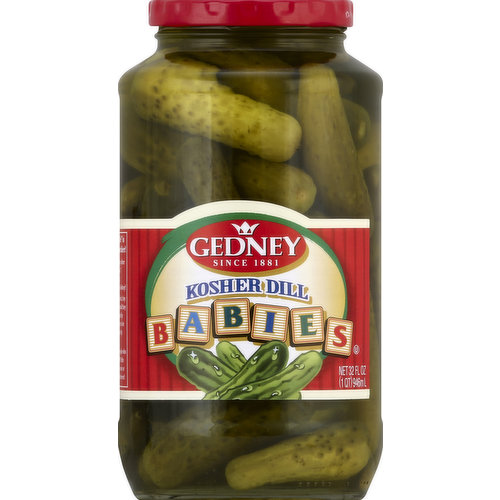 Since 1881. Uncommon quality from people who care. Include code no. on jar when writing us. www.gedneyfoods.com. No baby pickle is smaller or crunchier! Compare this jar to any other brand of baby pickles. Nobody packs smaller, crunchier babies than Gedney! We pick only the teeniest, tiny baby cucumbers. So small they haven't been toughened by life. So small they have to be harvested by hand (not by machine). Gedney Babies, for people who love extra crunchy little pickles you can eat in one or two bites - with no leftovers!