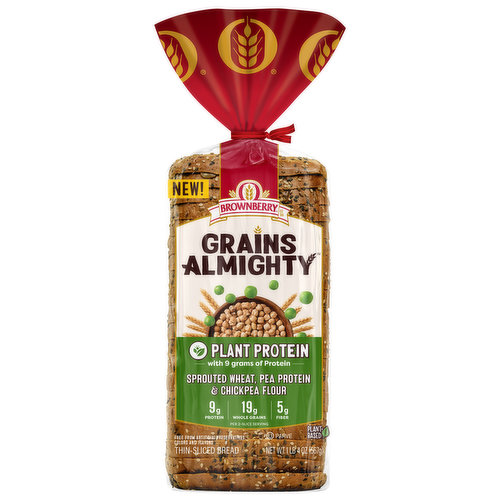 Brownberry Grains Almighty Bread, Plant Protein, Thin Sliced
