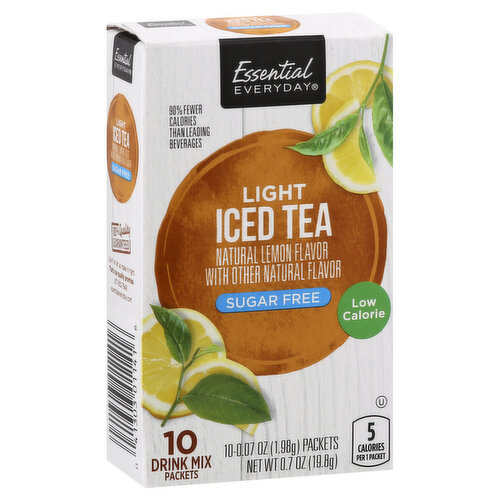 Natural Lemon Flavor with other natural flavor. 15 mg caffeine per serving. This product contains 5 calories per serving. Leading beverages contain 70 calories per serving. 90% fewer calories than leading beverages. Low calorie. Great products at a price you'll love - that's essential everyday. Our goal is to provide the products your family wants, at a substantial savings versus comparable brands. Were so confident that you'll love essential everyday, we stand behind our products with a 100% satisfaction guarantee. 100% quality guaranteed. essentialeveryday.com. Like it or let us make it right. That's our quality promise. 877-932-7948 essentialeveryday.com.