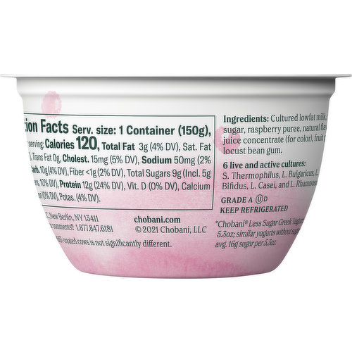 Chobani Yogurt, Low-Fat, Greek, Willamette Raspberry