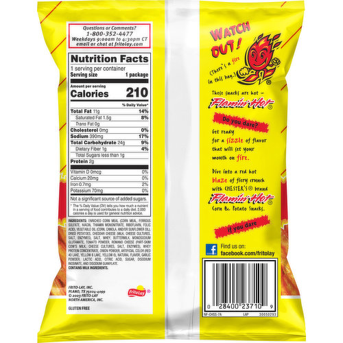 Chester's Fries Corn & Potato Snacks Flaming Hot 1.375 Oz Bag