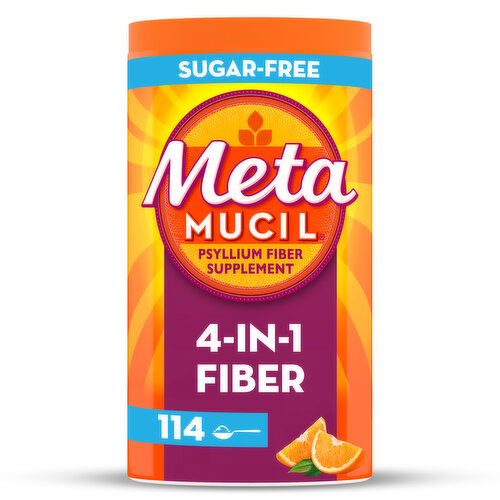 Metamucil Smooth Metamucil Daily Fiber Supplement, Psyllium Husk Fiber Powder, Sugar Free, Orange, 114 Ct