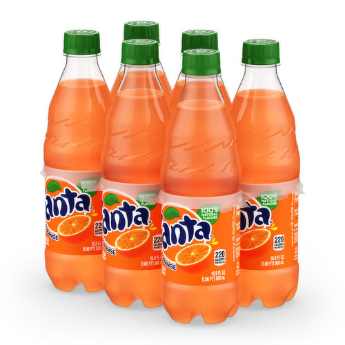 Fanta Orange Fruit Soda Pop, 16.9 fl oz, 6 Pack Bottles 