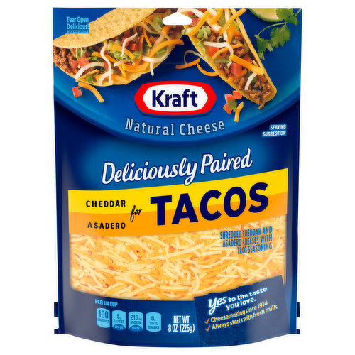 Kraft Shredded Cheese, Natural, Cheddar Asadero for Tacos