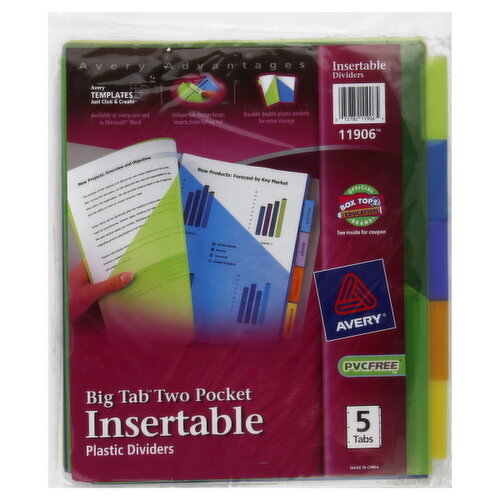 Avery Advantages Plastic Dividers, Insertable, Big Tab Two Pocket