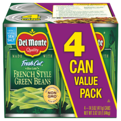 Del Monte Fresh Cut Green Beans, French Style, 4 Can Value Pack