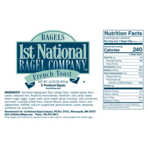 1st National Bagel Company Bagels, French Toast, Pre-Sliced