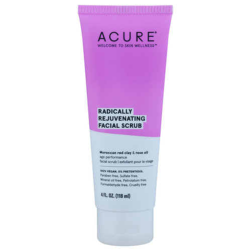 Acure Facial Scrub, Radically Rejuvenating, Moroccan Red Clay & Rose Oil