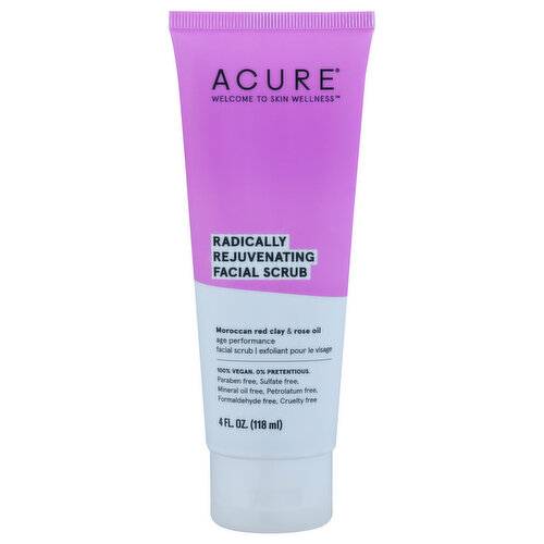 Acure Facial Scrub, Radically Rejuvenating, Moroccan Red Clay & Rose Oil