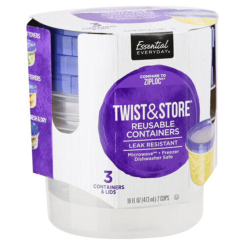 Essential Everyday Reusable Containers, Twist & Store, 16 Fluid Ounce