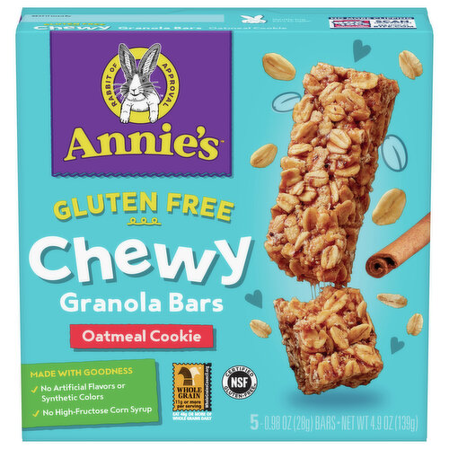 Annie's Granola Bars, Gluten Free, Oatmeal Cookie, Chewy