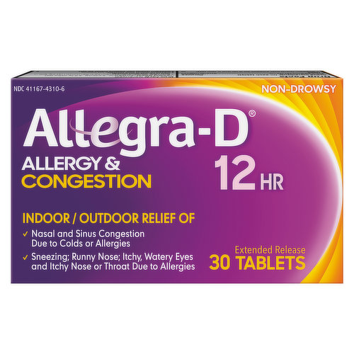 Allegra-D Allergy & Congestion, 12 HR, Non-Drowsy, Tablets