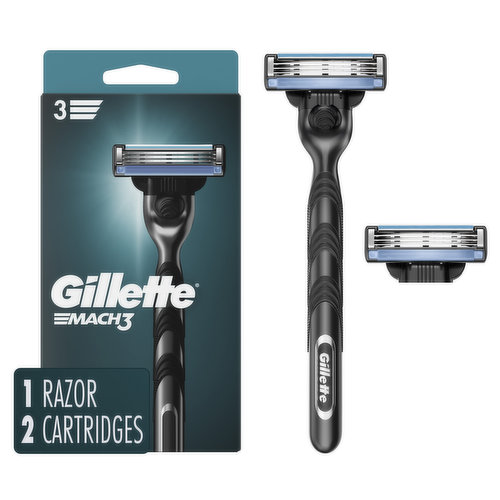 Gillette Mach3 Razor for Men, 1 Razor Handle + 2 Blade Refills