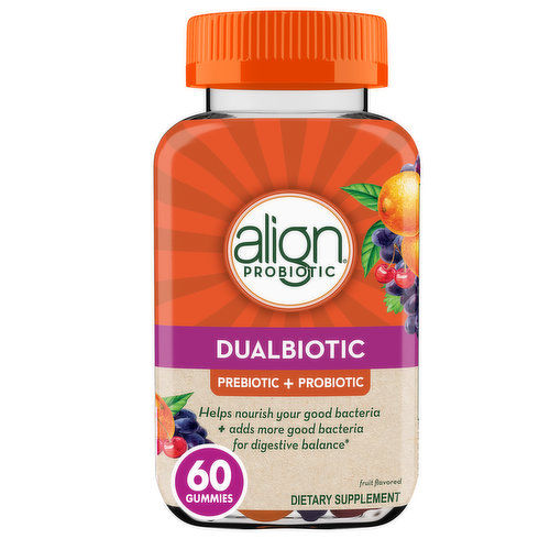 Align Pre + Biotics Align Probiotic Dualbiotic Gummies, Men and Women's Prebiotic and Probiotic Dietary Supplement, 60 Ct