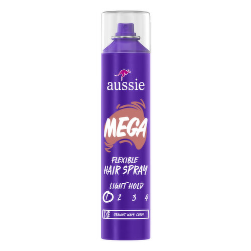 Aussie Aussie Mega Flexible Hair Spray for Curly Hair, Straight Hair, and Wavy Hair, 10 oz