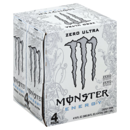 Zero calories per serving. Zero sugar per serving. Caffeine from All Sources: 70 mg per 8 fl oz serving (140 mg per can). www.monsterenergy.com. Facebook. Instagram. Twitter. YouTube.