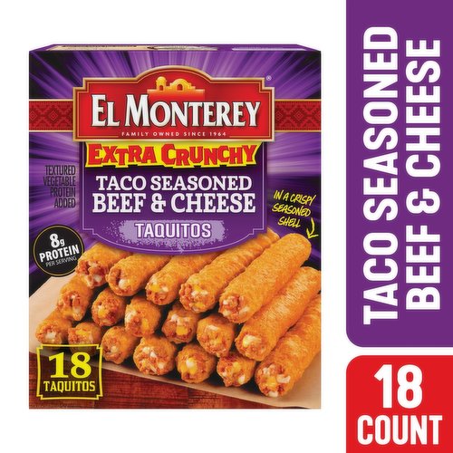 El Monterey Taquitos, Beef & Cheese, Taco Seasoned, Extra Crunchy