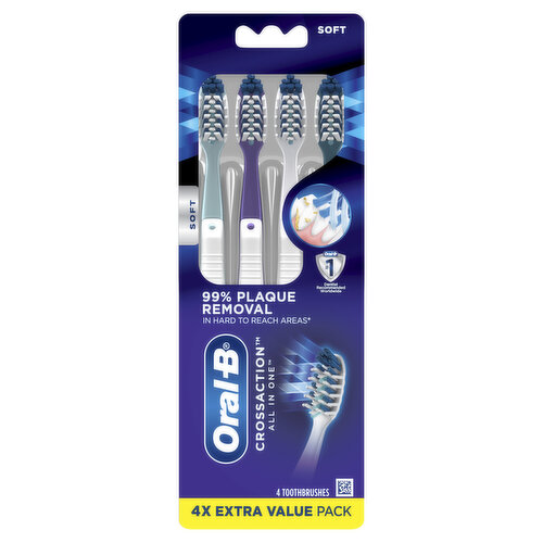 Oral-B Pro Health CrossAction All In One Toothbrushes, Deep Plaque Removal, Soft, 4 Count