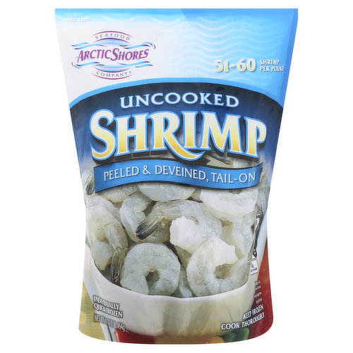 Arctic Shores Shrimp, Uncooked, Peeled & Deveined, Tail-On, 51-60