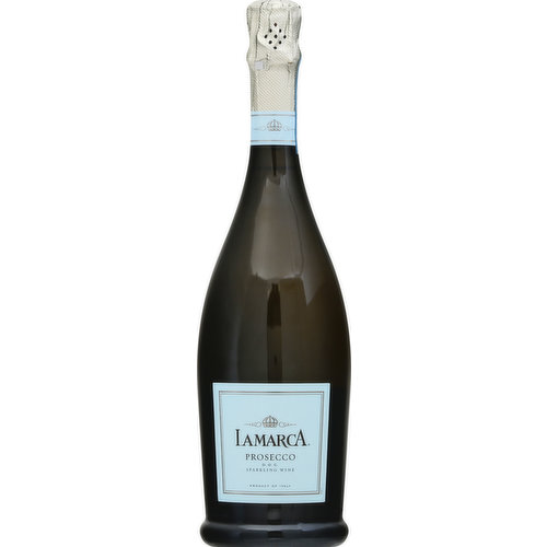 Alc. 11% by vol. 22 Product of Italy. Crafted in the heat of Italy, La Marca Prosecco Sparkles with lively effervescence blossoming notes of honeysuckle and citrus are complemented by hints of crisp green apple, juicy peach and ripe lemon.