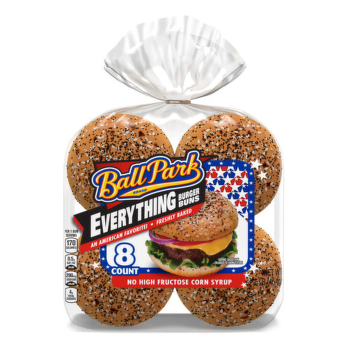 8 pre-sliced freshly baked everything buns. Topped with a bold mix of poppy seeds, sesame seeds, onion, garlic and sea salt.