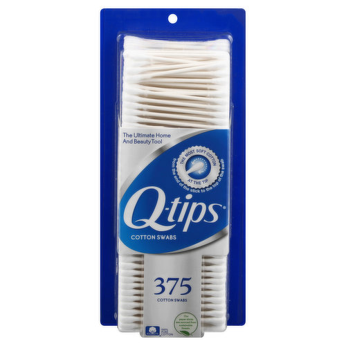 100% pure cotton. The ultimate home and beauty tool. The most soft cotton at the tip (from the end of the stick to the top of the swab). Q-Tips Cotton Swabs are the ultimate home and beauty tool. With the most soft cotton at the tip (from the end of the stick to the top of the swab) and a gently flexible stick, Q-Tips Cotton Swabs are perfect for a variety of uses. This seal signifies that Q-Tips Cotton Swabs are made with 100% pure cotton. For more helpful home and beauty tips visit www.qtips.com. Questions: Call 1-800-265-7964 Consumer Info Center. Our paper sticks are sourced from sustainable forests. Q-Tips Cotton Swabs are biodegradable when composted. Made in the USA.