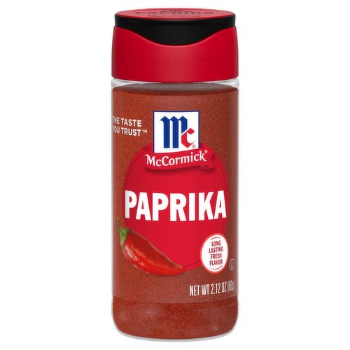 No spice rack should be without a jar of paprika! Use this versatile spice to add sweet pepper flavor and vivid red color to pretty much any dish – try it on deviled eggs, pasta or potato salad, roast meats, and more. McCormick Paprika always starts with whole, ripe sweet peppers, the gentler cousin of the hot chili pepper family. Sweet paprika brings fruity and toasty notes to pork or beef stew, casseroles, roasted potatoes or vegetables, sauces and marinades. This spice is essential to chicken paprikash and goulash. Use paprika as a base for your own dry rubs, like pork rub, steak rub or barbecue rub. Paprika's bright red color makes it a pleasing garnish for egg and fish dishes, mashed potatoes, and even mac ‘n cheese. Packaging may vary.