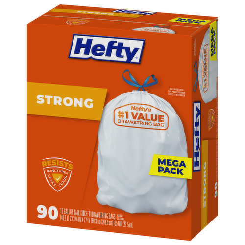 Hefty Tall Kitchen Bags, Strong, Drawstring, 13 Gallon, Mega Pack