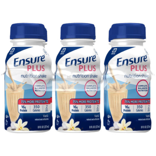 ENSURE Food & Beverage Ensure Plus Nutrition Shake Vanilla 6-8 fl oz Bottles