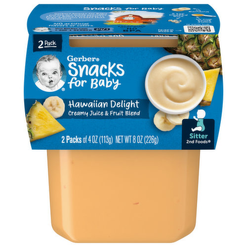 Gerber Snacks for Baby Creamy Juice & Fruit Blend, Hawaiian Delight, Sitter, 2nd Foods, 2 Packs