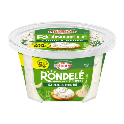 President Creamy Whipped Garlic & Herbs Light Spreadable Cheese