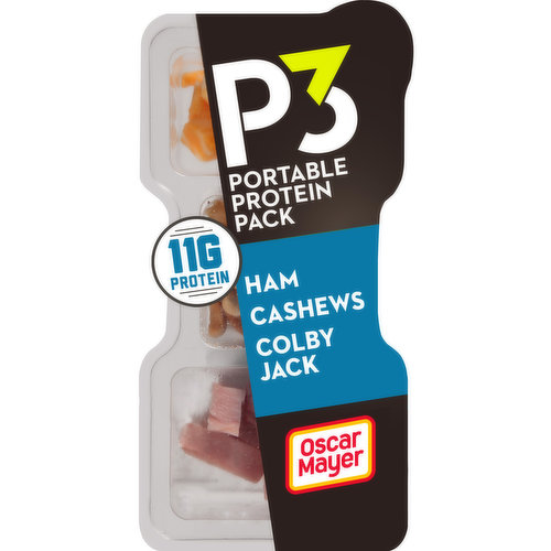 P3 Portable Protein Snack Pack with Ham, Cashews & Colby Jack Cheese, for a Low Carb Lifestyle