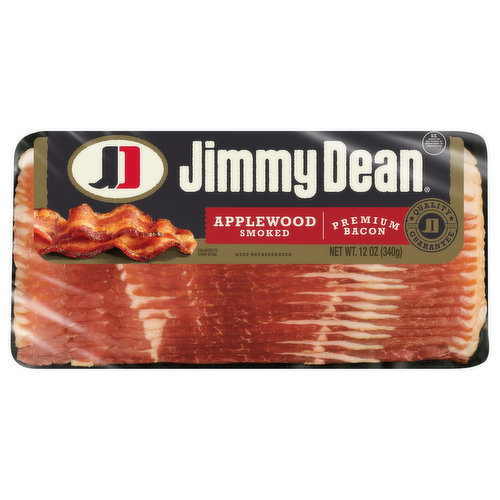 Wake up to the rich, smoky taste of Jimmy Dean® Applewood Smoked Bacon. Thicker cut for bold but balanced flavor, our bacon has 8 grams of protein per serving to help give more power to your morning. Simply cook and add onto an egg-and-cheese sandwich to kick off your day with a protein-filled meal. Each package includes 12 oz. of Applewood Smoked Bacon. Jimmy Dean once said, "Sausage is a great deal like life. You get out of it what you put in." Which pretty much sums up his magic formula for having a great day. Today, Jimmy Dean® Brand brings you many ways to add some sunshine to your morning. Because today's your day to shine on™.