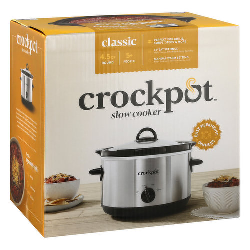 Crockpot Slow Cooker, Classic, Round, 4.5 Quart