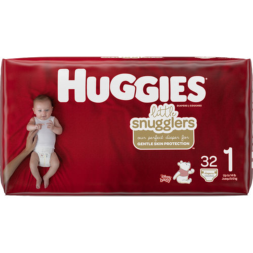 Little Snugglers: Our perfect diaper for gentle skin protection. Huggies diapers contain safe, absorbent particles that gel when wet. If you notice a small amount of gel-like material on your baby’s skin, it can be removed with a baby wipe or damp washcloth. how2recycle.info. huggies.com. Questions? 1-800-544-1847. Kimberly-Clark Corp. Dept. HLS1-32, P.O. Box 2020 Neenah, WI 54957-2020 USA. Dispose of properly. Made in the USA from domestic and imported material.