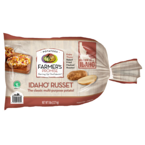 The classic multi-purpose potato! Known for their brown, hearty skin, earthy flavor and white flesh; russet potatoes are light and fluffy after baking. Enjoy them baked, smashed, fried or roasted.
Every potato grown, packed and stored by our farmers is produced with 100% renewable electricity. Our local farmers are committed to doing their part for your future.