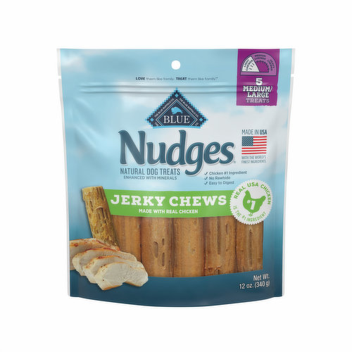 Blue Buffalo Nudges Nudges Jerky Chews Natural Dog Treats Med/Large Breed, Chicken