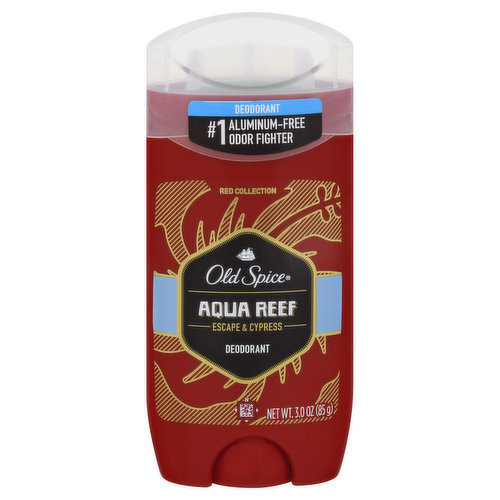 Escape & cypress. No. 1 aluminum-free odor fighter. Aluminum free deodorant with the scent of cypress aqua reef gives your armpit that fresh feeling it craves. Goes on clean to provide 48 hour odor protection. www.oldspice.com. Questions? 1-800-677-7582; www.oldspice.com.