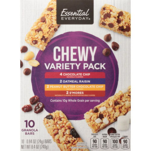 Essential Everyday Granola Bars, Chocolate Chip, Oatmeal Raisin, Peanut Butter Chocolate Chip, S'mores, Chewy, Variety Pack