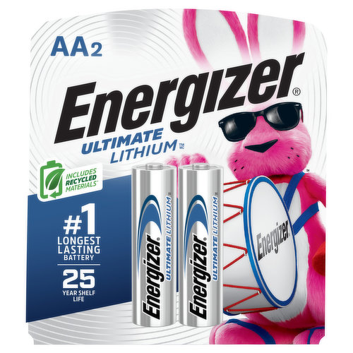 Energizer Ultimate Lithium Battery, Lithium, AA, 2 Pack