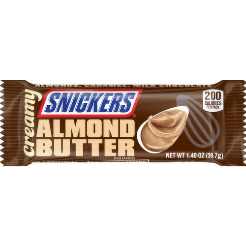 Snickers Chocolate Bar, Almond Butter, Creamy, Squares